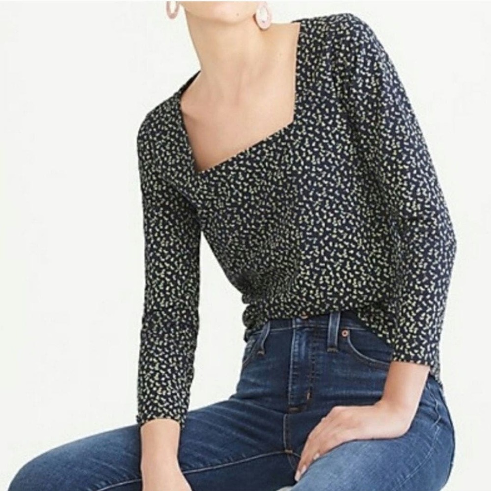 J Crew Factory Size S Small Ditsy Floral Print Square Neck Top